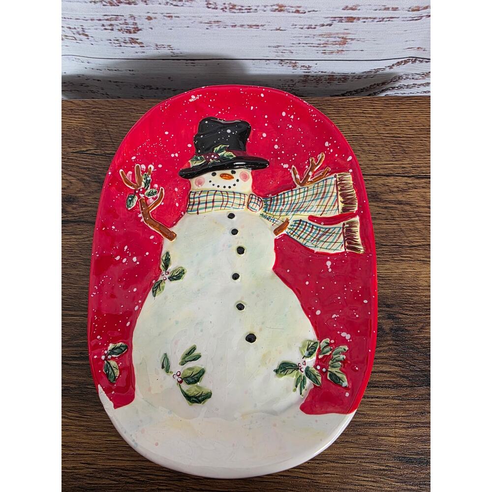 Certified International Susan Wright Snowman Oval Red Trivet
